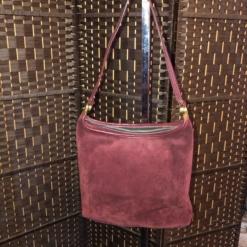 Vintage Burgundy, suede-leather Crossbody purse.